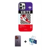 MARSİLYAN™- iPhone 12 Pro Max Kılıf Siluet Çizgi Koleksiyonu - Siyah 3D Antistatik Cam Ekran Koruyucu + Neon Fosforlu Kamera Lens - TU