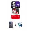 MARSİLYAN™- iPhone 12 Pro Max Kılıf Siluet Çizgi Koleksiyonu - Siyah 3D Antistatik Cam Ekran Koruyucu + Neon Fosforlu Kamera Lens - MI