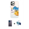 MARSİLYAN™- iPhone 12 Pro Max Kılıf Siluet Çizgi Koleksiyonu - Siyah 3D Antistatik Cam Ekran Koruyucu + Neon Fosforlu Kamera Lens - MI