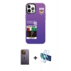 MARSİLYAN™- iPhone 12 Pro Max Kılıf Siluet Çizgi Koleksiyonu - Siyah 3D Antistatik Cam Ekran Koruyucu + Neon Fosforlu Kamera Lens - SI