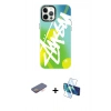 MARSİLYAN™- iPhone 12 Pro Max Kılıf Siluet Çizgi Koleksiyonu - Siyah 3D Antistatik Cam Ekran Koruyucu + Renkli Kamera Lens Koruma Cam - TU