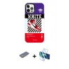 MARSİLYAN™- iPhone 12 Pro Max Kılıf Siluet Çizgi Koleksiyonu - Siyah 3D Antistatik Cam Ekran Koruyucu + Renkli Kamera Lens Koruma Cam - SI