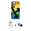 MARSİLYAN™- iPhone 12 Pro Max Kılıf Siluet Çizgi Koleksiyonu - Siyah 3D Antistatik Cam Ekran Koruyucu + Shine Kamera Lens - GD
