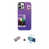 MARSİLYAN™- iPhone 12 Pro Max Kılıf Siluet Çizgi Koleksiyonu - Siyah 3D Antistatik Cam Ekran Koruyucu + Sierra Blue Shine Kamera Lens Koruma Cam