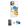 MARSİLYAN™- iPhone 12 Pro Max Kılıf Siluet Çizgi Koleksiyonu - Siyah 3D Antistatik Cam Ekran Koruyucu + Neon Fosforlu Kamera Lens - YL