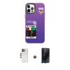 MARSİLYAN™- iPhone 12 Pro Max Kılıf Siluet Çizgi Koleksiyonu - Siyah 3D Antistatik Hayalet Cam Ekran Koruyucu + Shine Kamera Lens - GD
