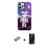 MARSİLYAN™- iPhone 12 Pro Max Kılıf Siluet Çizgi Koleksiyonu - Siyah 3D Antistatik Hayalet Cam Ekran Koruyucu + Shine Kamera Lens Koruma Cam - SABE