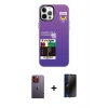MARSİLYAN™- iPhone 12 Pro Max Kılıf Siluet Çizgi Koleksiyonu - Siyah 3D Antistatik Hayalet Cam Ekran Koruyucu + Neon Fosforlu Kamera Lens - TU
