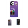 MARSİLYAN™- iPhone 12 Pro Max Kılıf Siluet Çizgi Koleksiyonu - Siyah 3D Antistatik Hayalet Cam Ekran Koruyucu + Neon Fosforlu Kamera Lens - SI