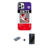 MARSİLYAN™- iPhone 12 Pro Max Kılıf Siluet Çizgi Koleksiyonu - Siyah 3D Antistatik Hayalet Cam Ekran Koruyucu + Yeşil Renkli Kamera Lens Koruma Cam