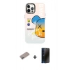 MARSİLYAN™- iPhone 12 Pro Max Kılıf Siluet Çizgi Koleksiyonu - Siyah 3D Antistatik Hayalet Cam Ekran Koruyucu + Shine Kamera Lens Koruma Cam - SABE