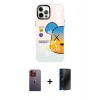 MARSİLYAN™- iPhone 12 Pro Max Kılıf Siluet Çizgi Koleksiyonu - Siyah 3D Antistatik Hayalet Cam Ekran Koruyucu + Neon Fosforlu Kamera Lens - TU