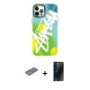 MARSİLYAN™- iPhone 12 Pro Max Kılıf Siluet Çizgi Koleksiyonu - Siyah 3D Antistatik Hayalet Cam Ekran Koruyucu + Renkli Kamera Lens Koruma Cam - SI