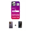MARSİLYAN™- iPhone 12 Pro Max Kılıf Siluet Çizgi Koleksiyonu - Siyah 3D Antistatik Hayalet Cam Ekran Koruyucu + Neon Fosforlu Kamera Lens - SI