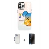 MARSİLYAN™- iPhone 12 Pro Max Kılıf Siluet Çizgi Koleksiyonu - Siyah 3D Antistatik Hayalet Cam Ekran Koruyucu + Shine Kamera Lens - LT