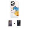MARSİLYAN™- iPhone 12 Pro Max Kılıf Siluet Çizgi Koleksiyonu - Siyah 3D Antistatik Hayalet Cam Ekran Koruyucu + Neon Fosforlu Kamera Lens - SI