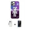 MARSİLYAN™- iPhone 12 Pro Max Kılıf Siluet Çizgi Koleksiyonu - Siyah 3D Antistatik Hayalet Cam Ekran Koruyucu + Shine Kamera Lens - LT