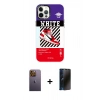MARSİLYAN™- iPhone 12 Pro Max Kılıf Siluet Çizgi Koleksiyonu - Siyah 3D Antistatik Hayalet Cam Ekran Koruyucu + Neon Fosforlu Kamera Lens - SI