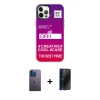 MARSİLYAN™- iPhone 12 Pro Max Kılıf Siluet Çizgi Koleksiyonu - Siyah 3D Antistatik Hayalet Cam Ekran Koruyucu + Mavi Neon Fosforlu Kamera Lens