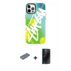MARSİLYAN™- iPhone 12 Pro Max Kılıf Siluet Çizgi Koleksiyonu - Siyah 3D Antistatik Hayalet Cam Ekran Koruyucu + Renkli Kamera Lens Koruma Cam - PE