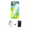 MARSİLYAN™- iPhone 12 Pro Max Kılıf Siluet Çizgi Koleksiyonu - Siyah 3D Antistatik Hayalet Cam Ekran Koruyucu + Shine Kamera Lens - GD