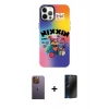 MARSİLYAN™- iPhone 12 Pro Max Kılıf Siluet Çizgi Koleksiyonu - Siyah 3D Antistatik Hayalet Cam Ekran Koruyucu + Neon Fosforlu Kamera Lens - SI
