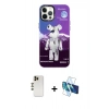 MARSİLYAN™- iPhone 12 Pro Max Kılıf Siluet Çizgi Koleksiyonu - Siyah 3D Antistatik Seramik Nano Ekran Koruyucu + Shine Kamera Lens - GD