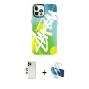 MARSİLYAN™- iPhone 12 Pro Max Kılıf Siluet Çizgi Koleksiyonu - Siyah 3D Antistatik Seramik Nano Ekran Koruyucu + Shine Kamera Lens - GD