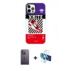 MARSİLYAN™- iPhone 12 Pro Max Kılıf Siluet Çizgi Koleksiyonu - Siyah 3D Antistatik Seramik Nano Ekran Koruyucu + Neon Fosforlu Kamera Lens - BZ