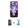 MARSİLYAN™- iPhone 12 Pro Max Kılıf Siluet Çizgi Koleksiyonu - Siyah 5D Eko Cam Ekran Koruyucu + Neon Fosforlu Kamera Lens - MI