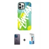 MARSİLYAN™- iPhone 12 Pro Max Kılıf Siluet Çizgi Koleksiyonu - Siyah 5D Eko Cam Ekran Koruyucu + Neon Fosforlu Kamera Lens - MI