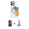MARSİLYAN™- iPhone 12 Pro Max Kılıf Siluet Çizgi Koleksiyonu - Siyah 5D Eko Cam Ekran Koruyucu + Neon Fosforlu Kamera Lens - MI