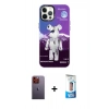 MARSİLYAN™- iPhone 12 Pro Max Kılıf Siluet Çizgi Koleksiyonu - Siyah 5D Eko Cam Ekran Koruyucu + Neon Fosforlu Kamera Lens - TU