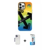 MARSİLYAN™- iPhone 12 Pro Max Kılıf Siluet Çizgi Koleksiyonu - Siyah 5D Eko Cam Ekran Koruyucu + Shine Kamera Lens - LT