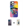 MARSİLYAN™- iPhone 12 Pro Max Kılıf Siluet Çizgi Koleksiyonu - Siyah 6D Mat Seramik Hayalet Nano Ekran Koruyucu + Neon Fosforlu Kamera Lens - MI
