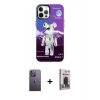 MARSİLYAN™- iPhone 12 Pro Max Kılıf Siluet Çizgi Koleksiyonu - Siyah Bilvis Hayalet Cam Ekran Koruyucu + Beyaz Neon Fosforlu Kamera Lens