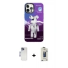 MARSİLYAN™- iPhone 12 Pro Max Kılıf Siluet Çizgi Koleksiyonu - Siyah Bilvis Hayalet Cam Ekran Koruyucu + Lacivert Shine Kamera Lens