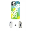 MARSİLYAN™- iPhone 12 Pro Max Kılıf Siluet Çizgi Koleksiyonu - Siyah Bilvis Hayalet Cam Ekran Koruyucu + Lacivert Shine Kamera Lens