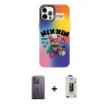 MARSİLYAN™- iPhone 12 Pro Max Kılıf Siluet Çizgi Koleksiyonu - Siyah Bilvis Hayalet Cam Ekran Koruyucu + Neon Fosforlu Kamera Lens - BZ