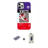 MARSİLYAN™- iPhone 12 Pro Max Kılıf Siluet Çizgi Koleksiyonu - Siyah Bilvis Hayalet Cam Ekran Koruyucu + Renkli Kamera Lens Koruma Cam - PE