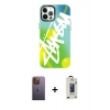 MARSİLYAN™- iPhone 12 Pro Max Kılıf Siluet Çizgi Koleksiyonu - Siyah Bilvis Hayalet Cam Ekran Koruyucu + Neon Fosforlu Kamera Lens - SI