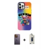 MARSİLYAN™- iPhone 12 Pro Max Kılıf Siluet Çizgi Koleksiyonu - Siyah Bilvis Hayalet Cam Ekran Koruyucu + Neon Fosforlu Kamera Lens - SI