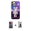 MARSİLYAN™- iPhone 12 Pro Max Kılıf Siluet Çizgi Koleksiyonu - Siyah Bilvis Hayalet Cam Ekran Koruyucu + Neon Fosforlu Kamera Lens - TU