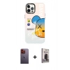MARSİLYAN™- iPhone 12 Pro Max Kılıf Siluet Çizgi Koleksiyonu - Siyah Bilvis Hayalet Cam Ekran Koruyucu + Neon Fosforlu Kamera Lens - TU