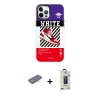 MARSİLYAN™- iPhone 12 Pro Max Kılıf Siluet Çizgi Koleksiyonu - Siyah Bilvis Hayalet Cam Ekran Koruyucu + Turuncu Renkli Kamera Lens Koruma Cam