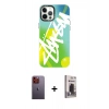 MARSİLYAN™- iPhone 12 Pro Max Kılıf Siluet Çizgi Koleksiyonu - Siyah Bilvis Hayalet Cam Ekran Koruyucu + Neon Fosforlu Kamera Lens - TU