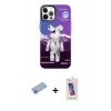 MARSİLYAN™- iPhone 12 Pro Max Kılıf Siluet Çizgi Koleksiyonu - Siyah Joko 5D Cam + Mavi Shine Kamera Lens Koruma Cam