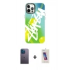 MARSİLYAN™- iPhone 12 Pro Max Kılıf Siluet Çizgi Koleksiyonu - Siyah Joko 5D Cam + Neon Fosforlu Kamera Lens - MI