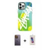 MARSİLYAN™- iPhone 12 Pro Max Kılıf Siluet Çizgi Koleksiyonu - Siyah Joko 5D Cam + Sarı Neon Fosforlu Kamera Lens