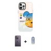 MARSİLYAN™- iPhone 12 Pro Max Kılıf Siluet Çizgi Koleksiyonu - Siyah Joko Magic 5D Cam + Beyaz Neon Fosforlu Kamera Lens